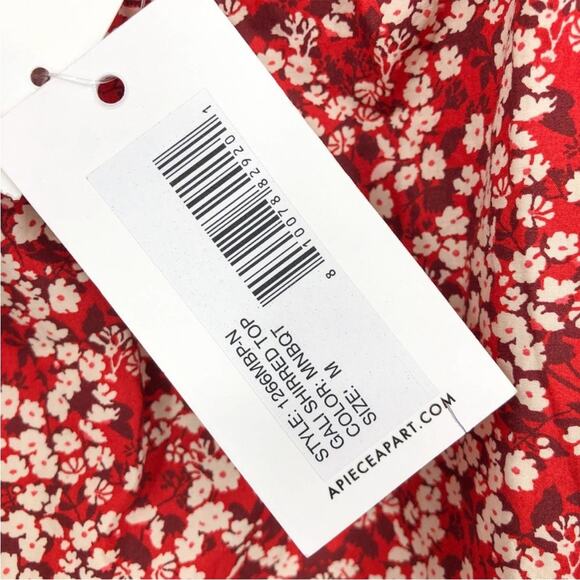 Apiece Apart Gali Shirred Puffed Sleeve Square Neckline Floral Crop Top NEW Med - Picture 5 of 8